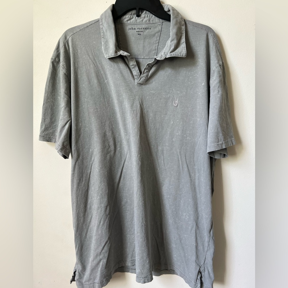 John Varvatos Distressed Light Gray Polo